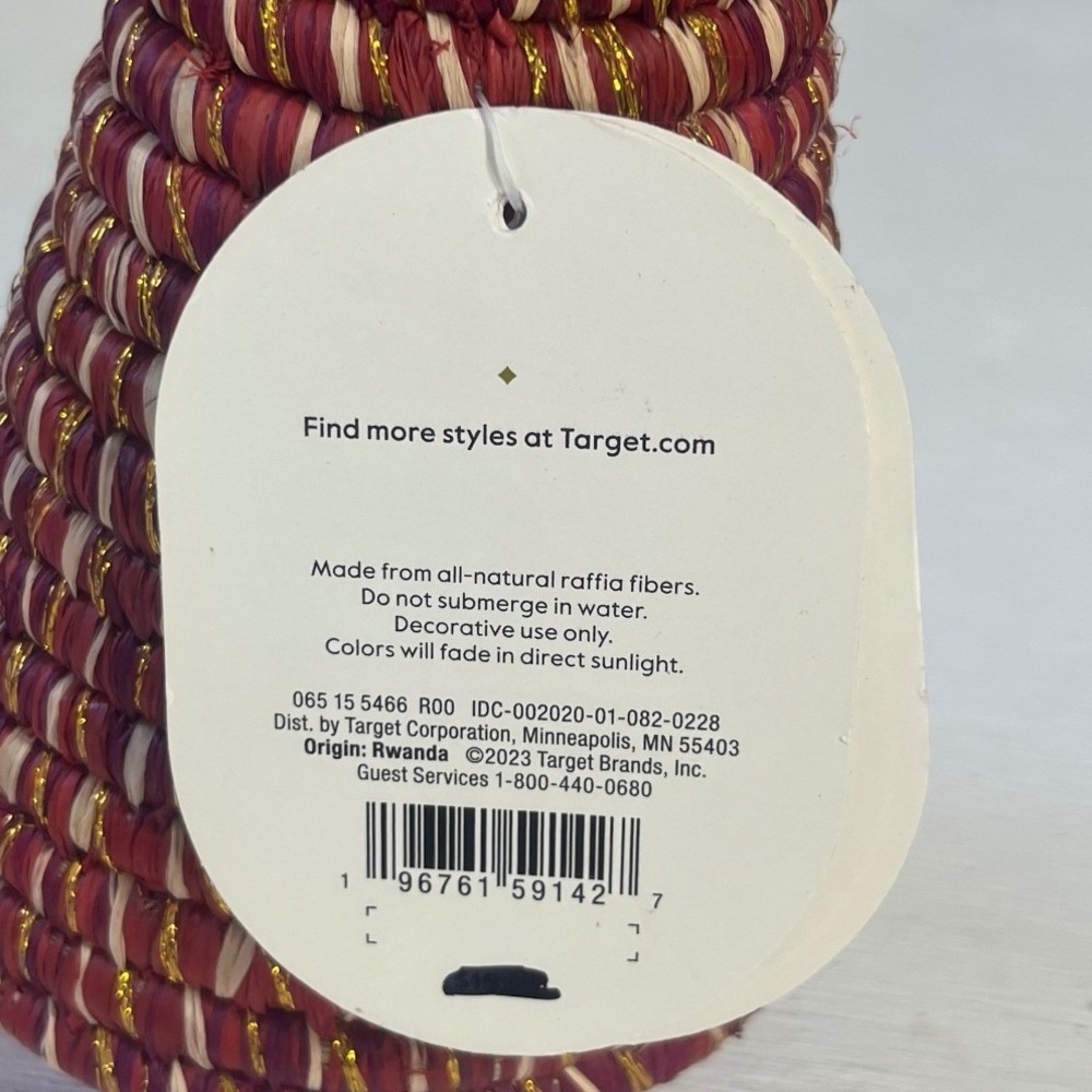 Threshold Raffia Tree Red Cream Gold Metallic Handcrafted Rwanda 9.5in - Picture 5 of 7